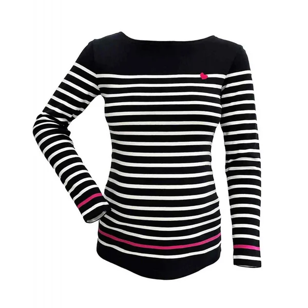 T-shirt de grossesse marinière manches longues bleu Cache Coeur Lingerie Brest en coton bio Cache Coeur