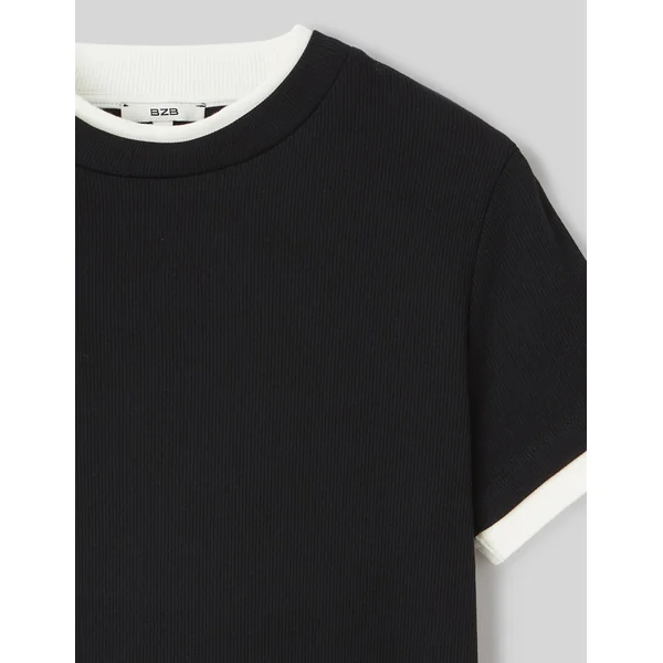 T-shirt effet de superposition Noir