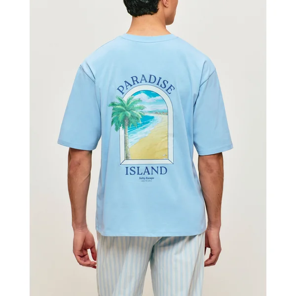 T-shirt en coton imprimé "Paradise Island
