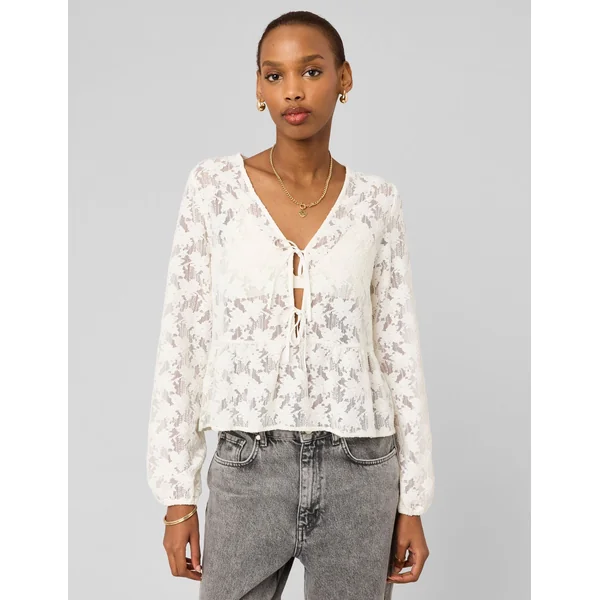 T-shirt en crochet à nouer Blanc écru
