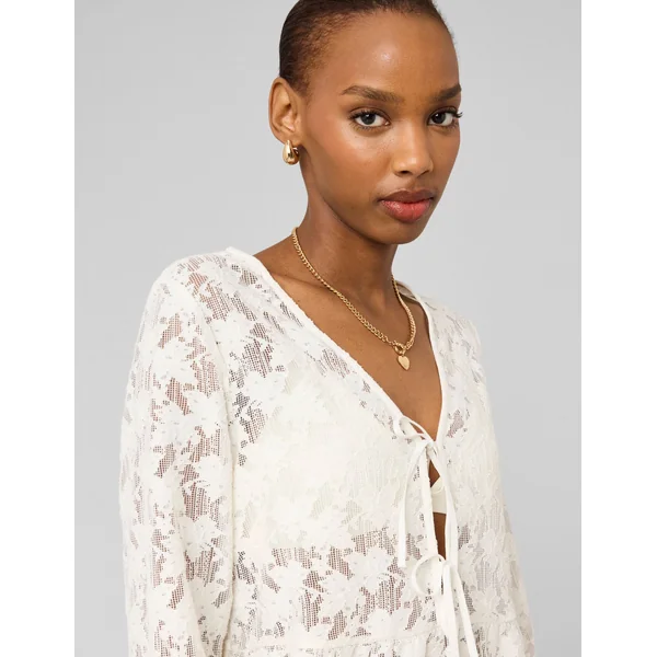 T-shirt en crochet à nouer Blanc écru