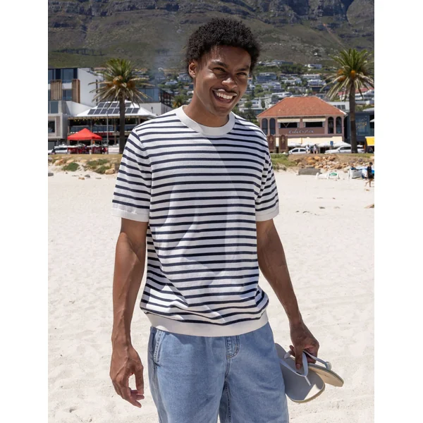T-shirt en maille marinière Bleu foncé