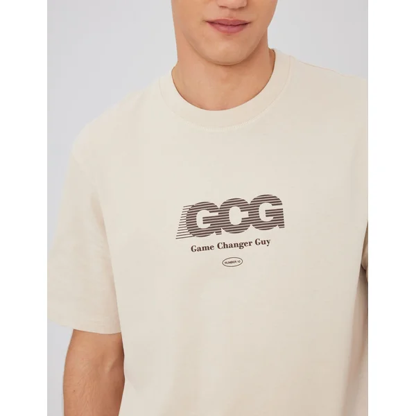 T-shirt imprimé devant Blanc cassé