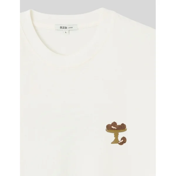 T-shirt imprimé devant dos Blanc écru