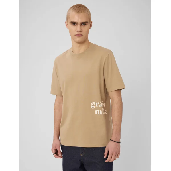 T-shirt imprimé devant Marron