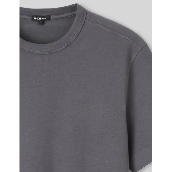 T-shirt lourd touché peau de pêche Gris foncé