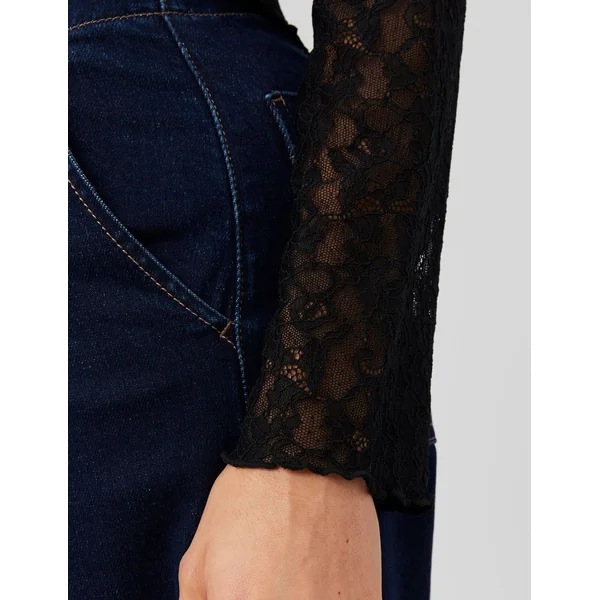 T-shirt manches longues en dentelle Noir
