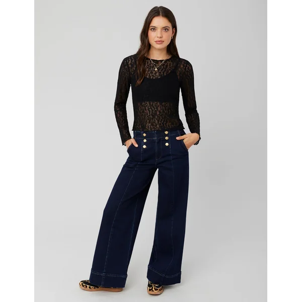 T-shirt manches longues en dentelle Noir