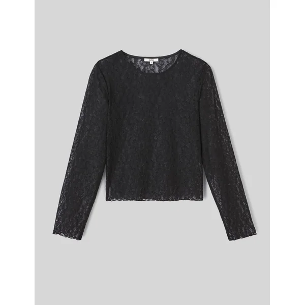 T-shirt manches longues en dentelle Noir