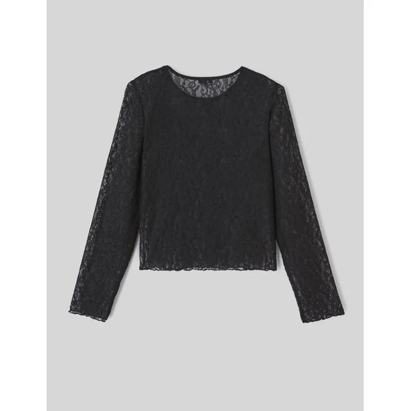 T-shirt manches longues en dentelle Noir