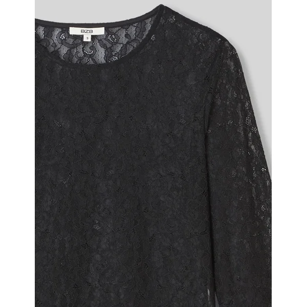 T-shirt manches longues en dentelle Noir