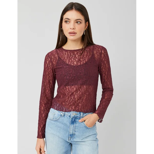 T-shirt manches longues en dentelle Pourpre