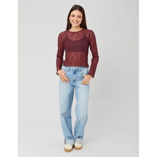T-shirt manches longues en dentelle Pourpre