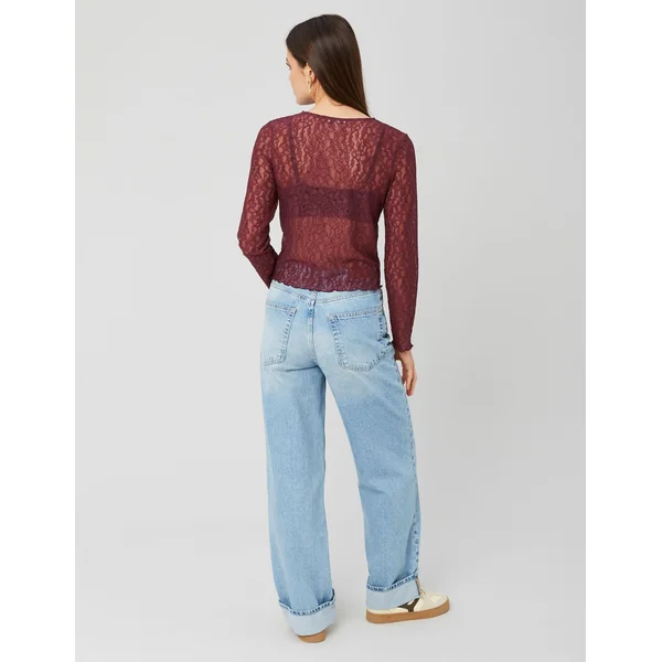 T-shirt manches longues en dentelle Pourpre