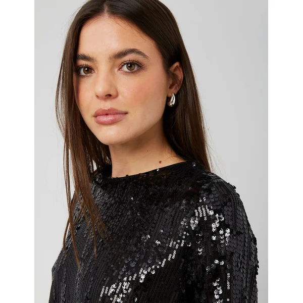 T-shirt manches longues sequins Noir