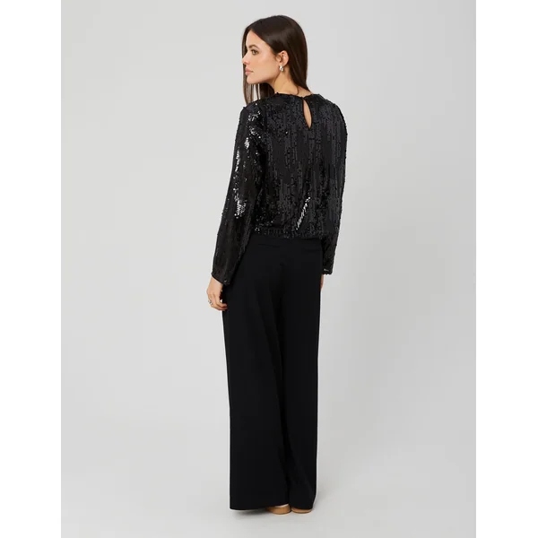 T-shirt manches longues sequins Noir