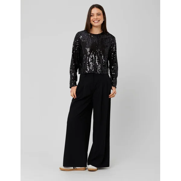 T-shirt manches longues sequins Noir