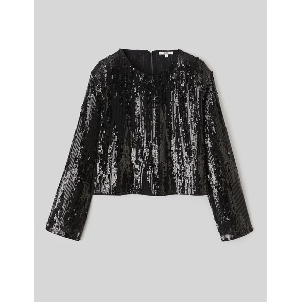 T-shirt manches longues sequins Noir