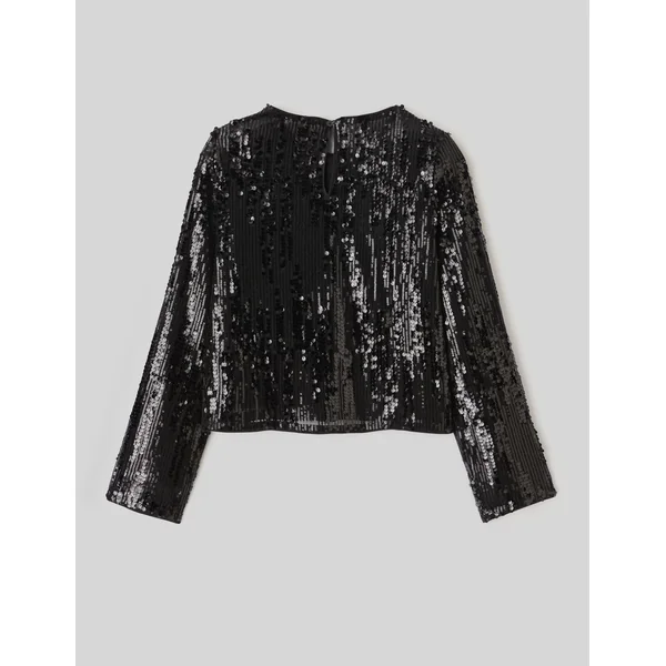 T-shirt manches longues sequins Noir