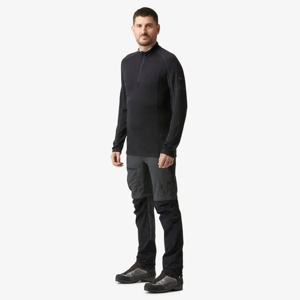 T-shirt manches longues à col zip en laine mérinos homme, Merino Resist noir