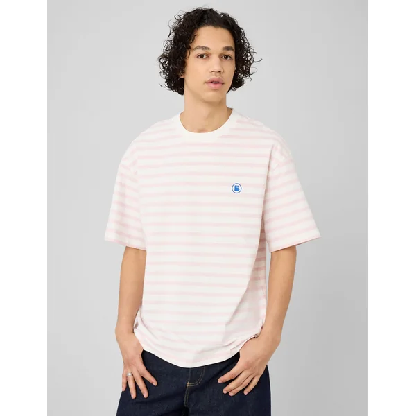 T-shirt marinière imprimé devant/dos Rose