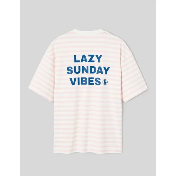 T-shirt marinière imprimé devant/dos Rose