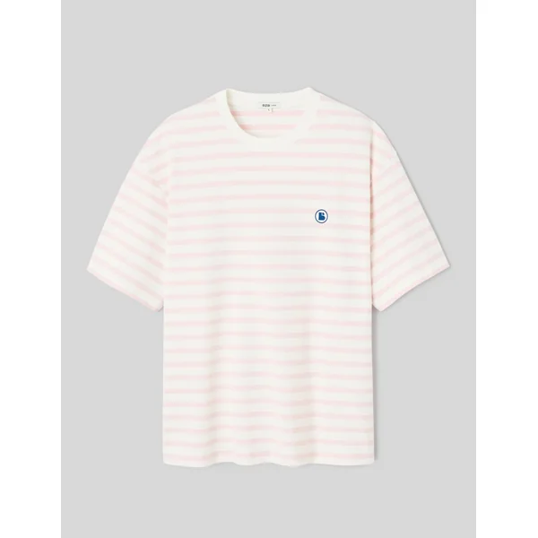 T-shirt marinière imprimé devant/dos Rose