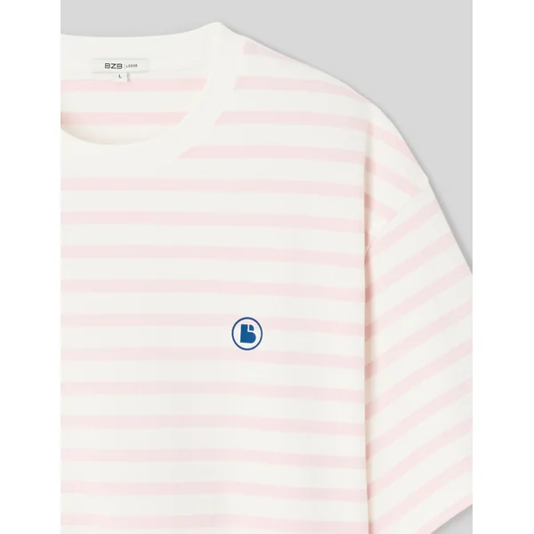 T-shirt marinière imprimé devant/dos Rose