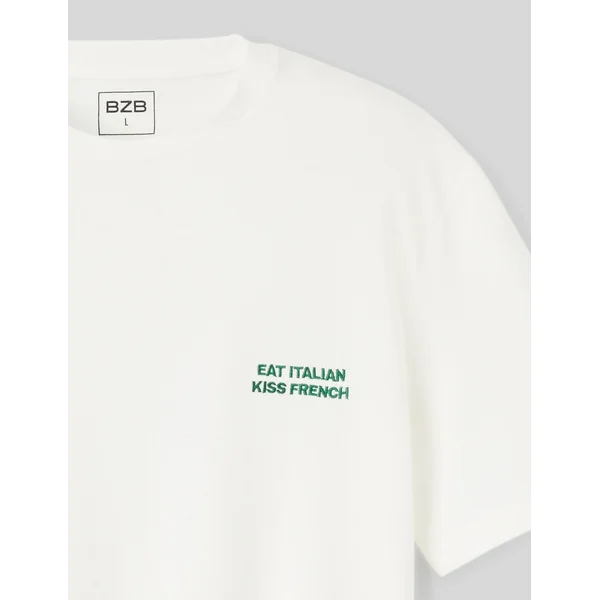 T-shirt message poitrine Blanc écru