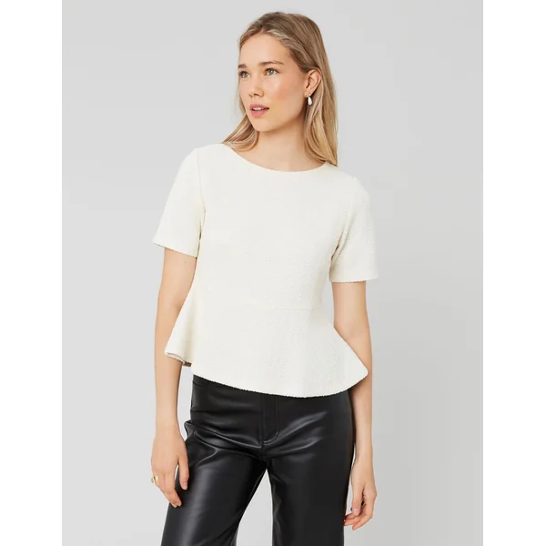T-shirt peplum en tweed Ecru