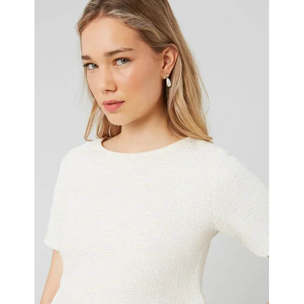 T-shirt peplum en tweed Ecru