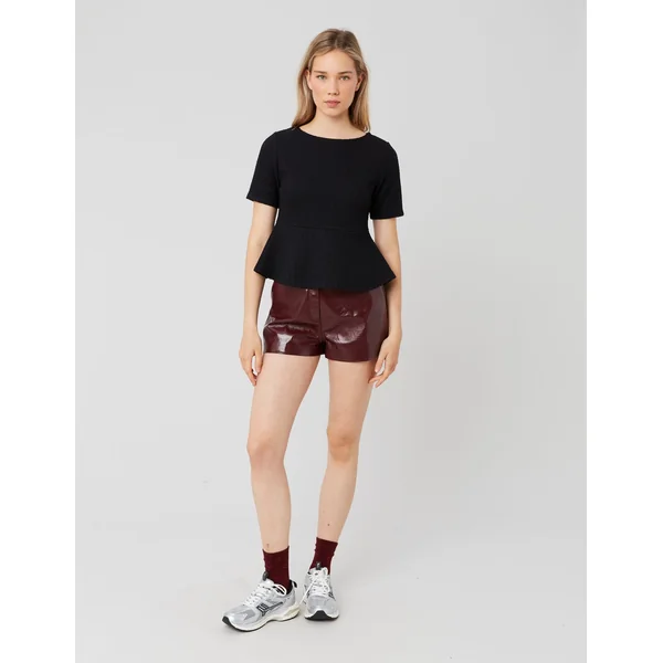 T-shirt peplum en tweed Noir
