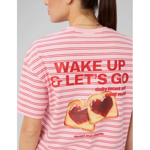 T-shirt rayé et imprimé Rose
