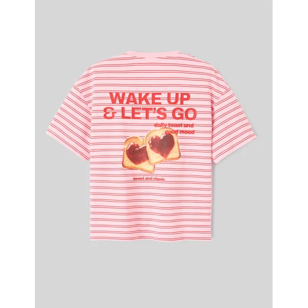 T-shirt rayé et imprimé Rose