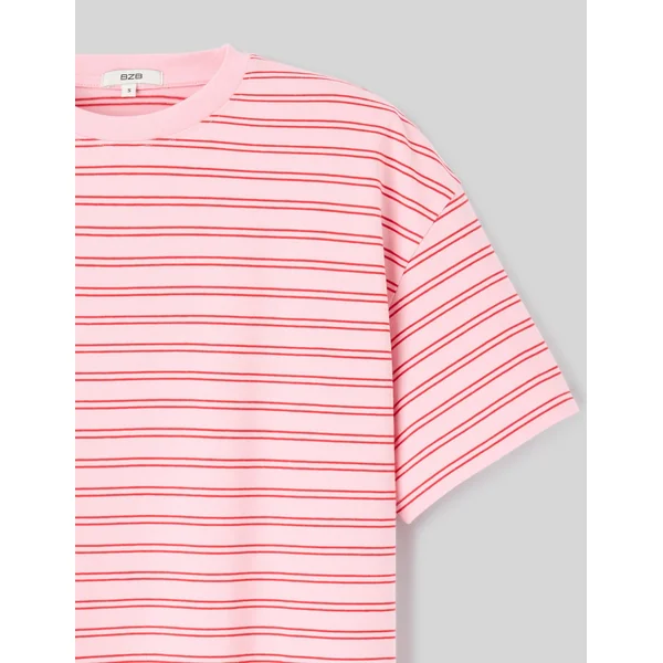 T-shirt rayé et imprimé Rose