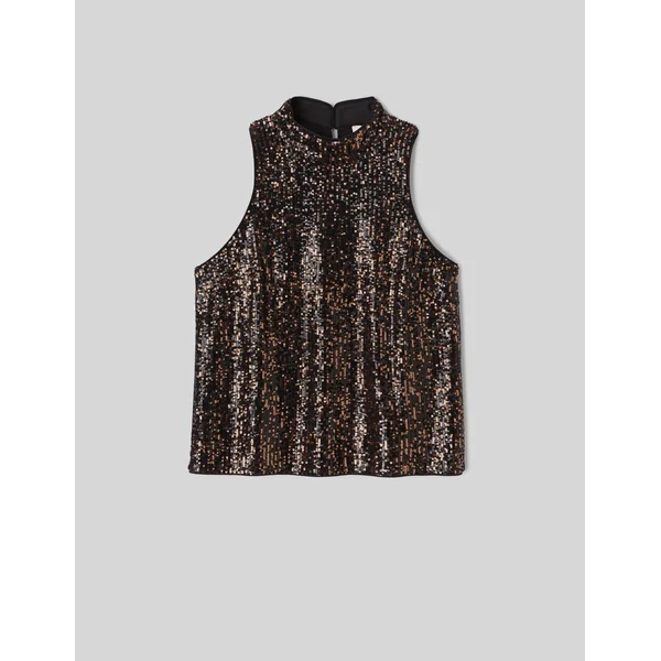 T-shirt sans manches à sequins Marron