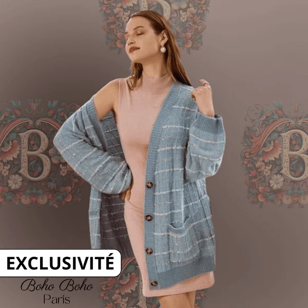 Veste Bohème Ample Gris Bleu