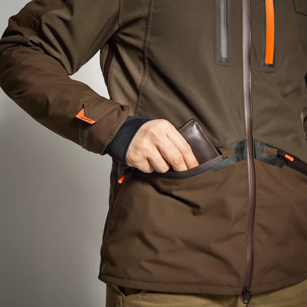 VESTE CHASSE IMPERMÉABLE RENFORT MARRON 900 BÉCASSE