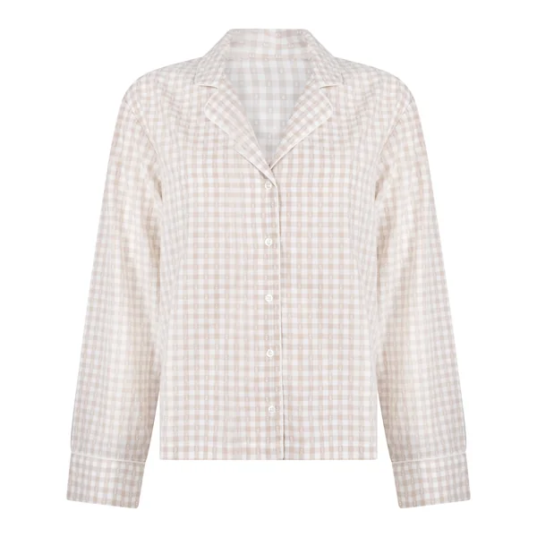 Veste de Pyjama Dobby en Coton Tissé - Beige