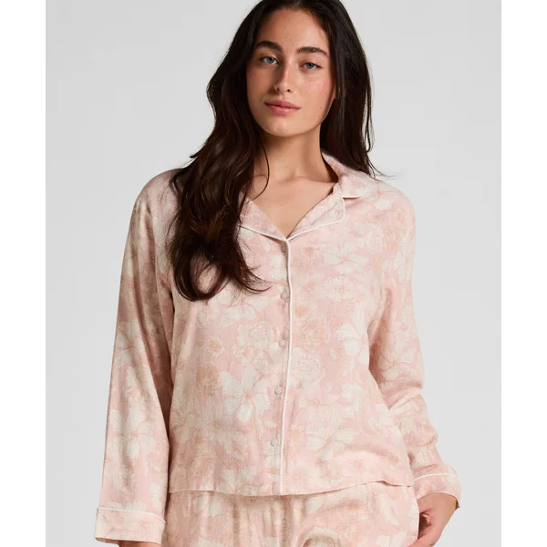 Veste de Pyjama en Lin à Fleurs - Rose