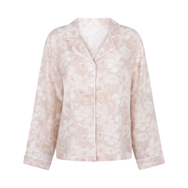 Veste de Pyjama en Lin à Fleurs - Rose
