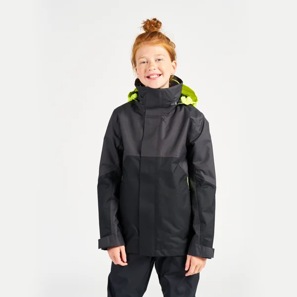 Veste de quart imperméable coupe-vent de voile Enfant SAILING 500 Gris foncé