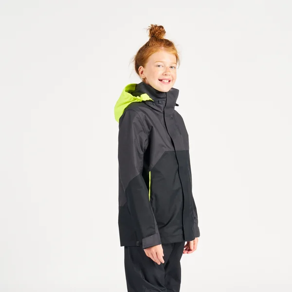 Veste de quart imperméable coupe-vent de voile Enfant SAILING 500 Gris foncé