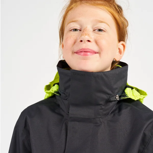 Veste de quart imperméable coupe-vent de voile Enfant SAILING 500 Gris foncé