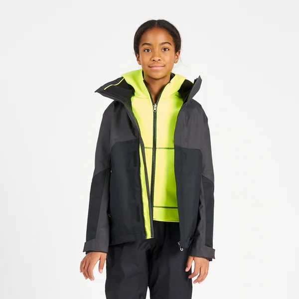 Veste de quart imperméable coupe-vent de voile Enfant SAILING 500 Gris foncé
