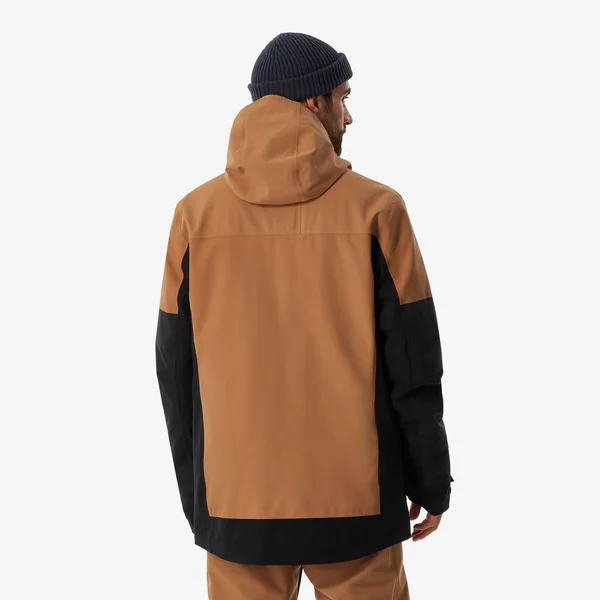 Veste de snowboard chaude et résistante homme, SNB 500 ziprotect camel et noir
