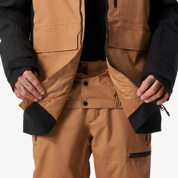Veste de snowboard chaude et résistante homme, SNB 500 ziprotect camel et noir