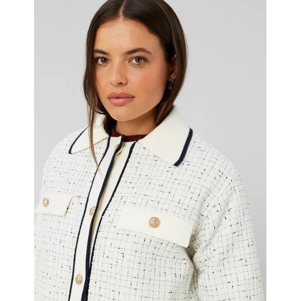 Veste en tweed col contrasté Blanc écru