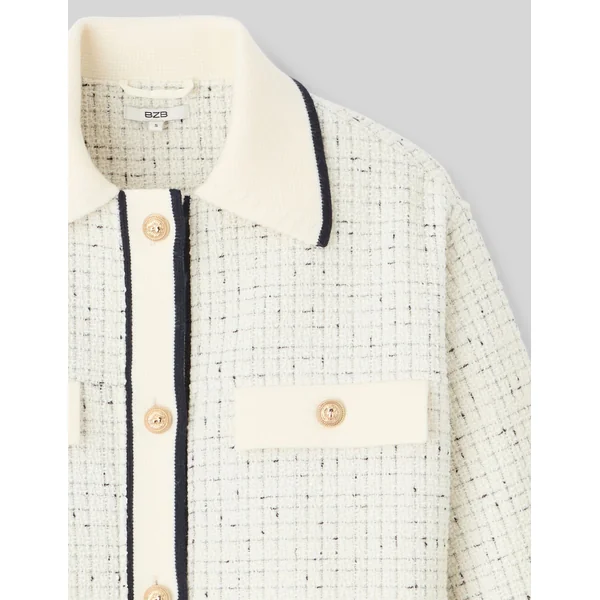 Veste en tweed col contrasté Blanc écru