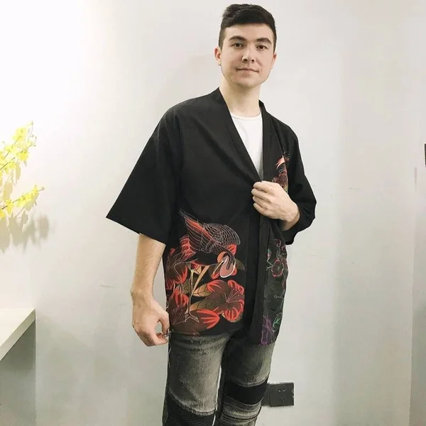 Veste Kimono Japonais Geisha Éventail